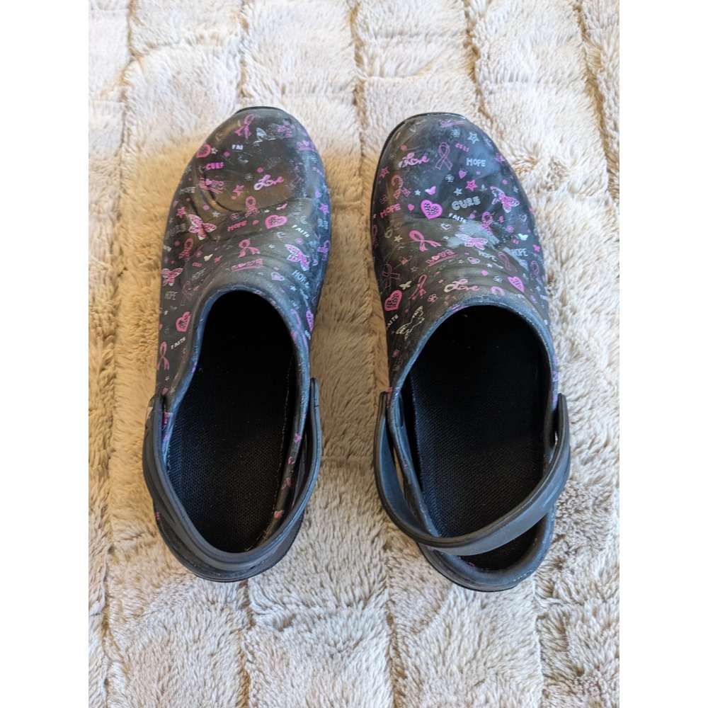 Anywear Guardian Angel Black Pink Breast Cancer Awareness Clogs Nursing Shoes 8
